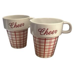 Mulberry Home Cheerleader Megaphone Coffee Tea Mug Cup Set 2 White Red